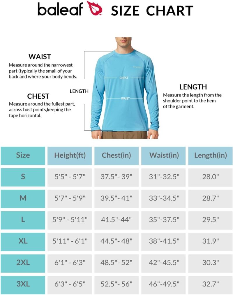 BALEAF Men's Sun Protection Shirts UV SPF UPF 50+ Long Sleeve Rash Guard Fishing Running Quick Dry Lightweight