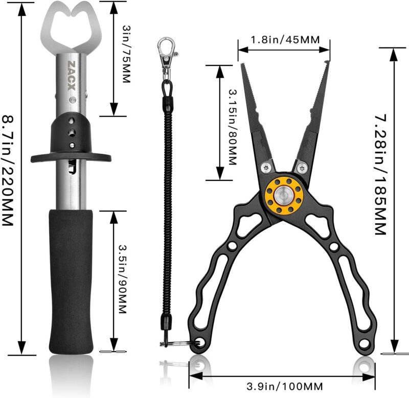 ZACX Fish Lip Gripper Pliers - Upgraded Muti-Function Hook Remover and Split Ring Pliers for Fly Fishing, Ice Fishing, Fishing Gear - Gift for Men (Package B)