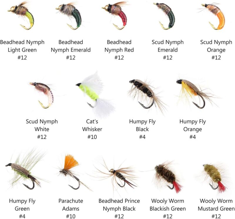 BASSDASH Fly Fishing Flies Kit Fly Assortment Trout Bass Fishing with Fly Box, 36/64/72/76/80/96pcs with Dry/Wet Flies, Nymphs, Streamers, Popper