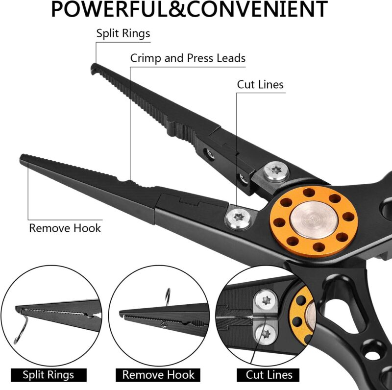 ZACX Fish Lip Gripper Pliers - Upgraded Muti-Function Hook Remover and Split Ring Pliers for Fly Fishing, Ice Fishing, Fishing Gear - Gift for Men (Package B)