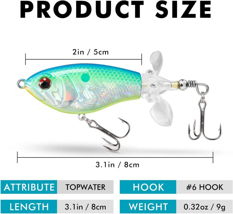 TRUSCEND Top Water Fishing Lures with BKK Hooks, Whopper Fishing Lure for Freshwater or Saltwater, Floating Lure for Bass Catfish Pike, Fishing Wobble Surface Bass Baits Teasers Fishing Gifts for Men