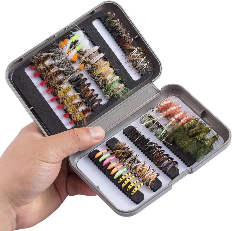 BASSDASH Fly Fishing Flies Kit Fly Assortment Trout Bass Fishing with Fly Box, 36/64/72/76/80/96pcs with Dry/Wet Flies, Nymphs, Streamers, Popper