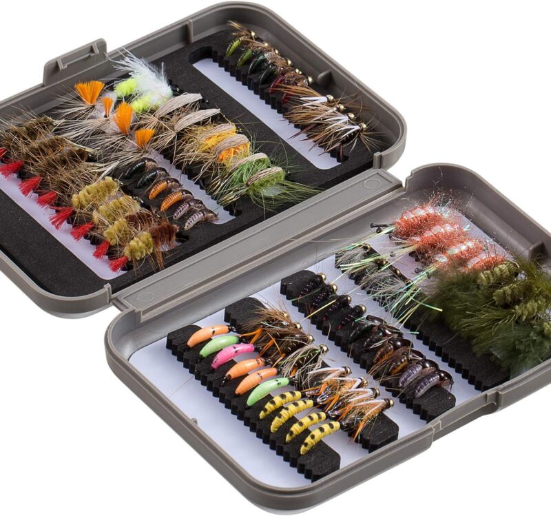 BASSDASH Fly Fishing Flies Kit Fly Assortment Trout Bass Fishing with Fly Box, 36/64/72/76/80/96pcs with Dry/Wet Flies, Nymphs, Streamers, Popper