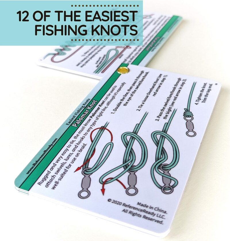 Easiest Fishing Knots - Waterproof Guide to 12 Simple Fishing Knots | How to Tie Practical Fishing Knots & Includes Mini Carabiner | Perfect for Beginners