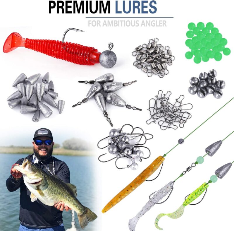 PLUSINNO Fishing Lures Baits Tackle Including Crankbaits, Spinnerbaits, Plastic Worms, Jigs, Topwater Lures, Tackle Box and More Fishing Gear Lures Kit Set, 102/302Pcs Fishing Lure Tackle