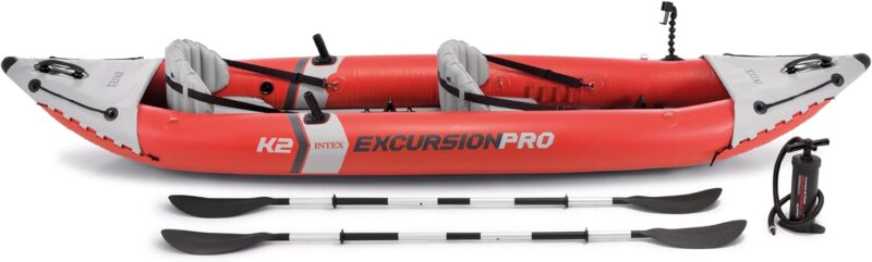 INTEX Excursion Pro Inflatable Kayak Series: Includes Deluxe 86in Kayak Paddles and High-Output Pump – SuperTough PVC – Adjustable Bucket Seat – Fishing Rod Holders – Grab Handles