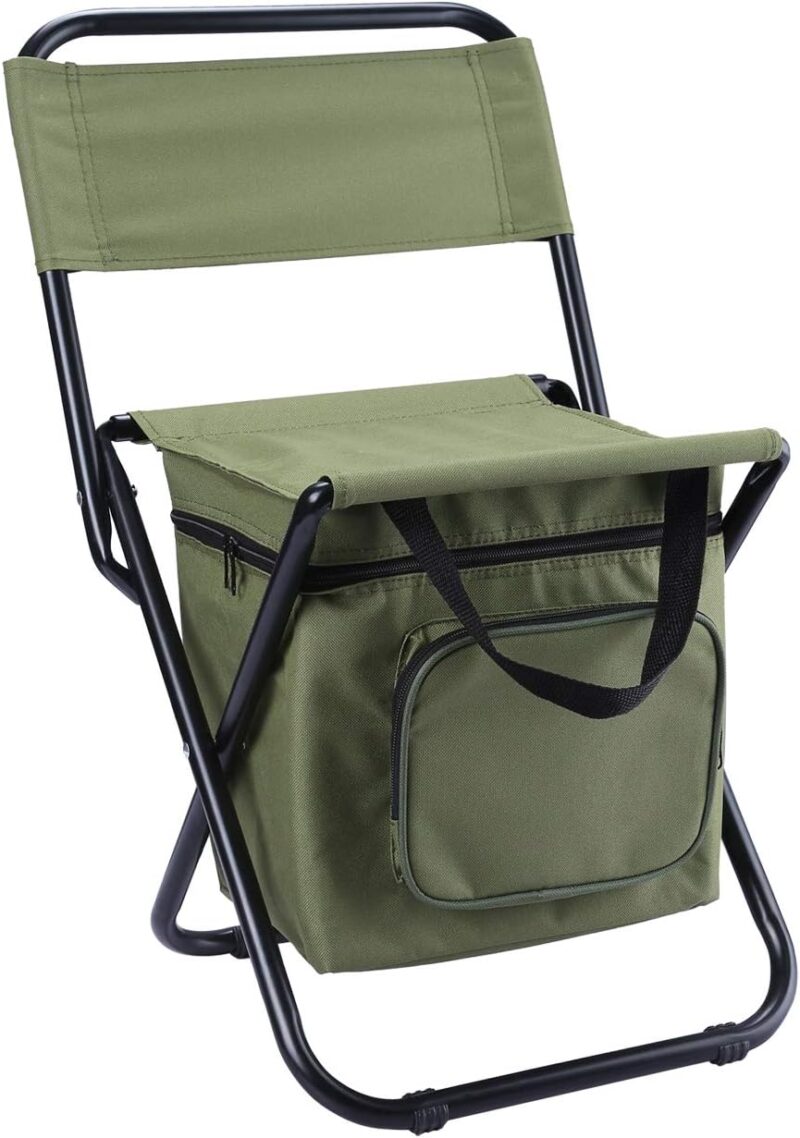 LEADALLWAY Fishing Chair with Cooler Bag Foldable Compact Fishing Stool,Green