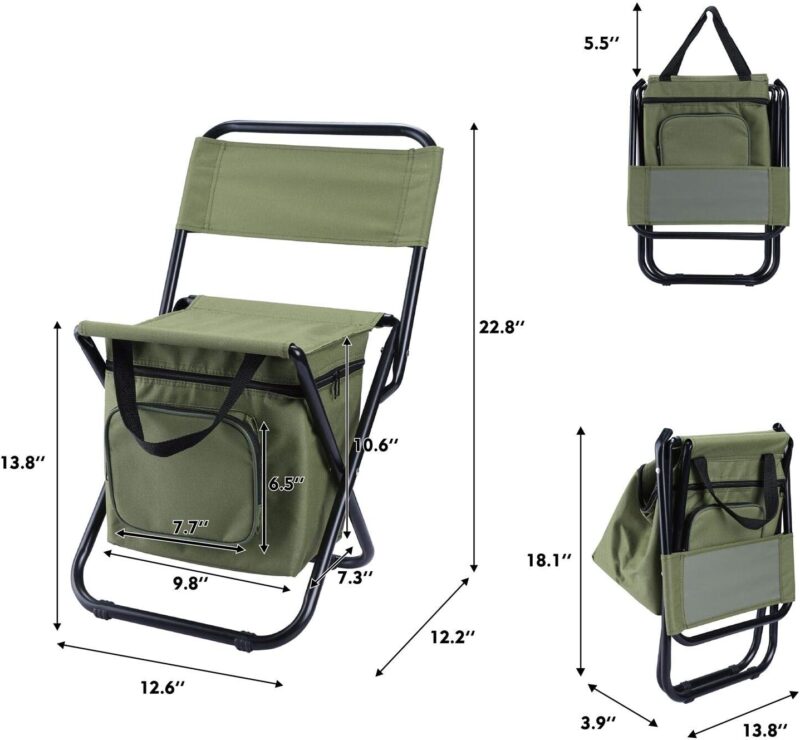 LEADALLWAY Fishing Chair with Cooler Bag Foldable Compact Fishing Stool,Green