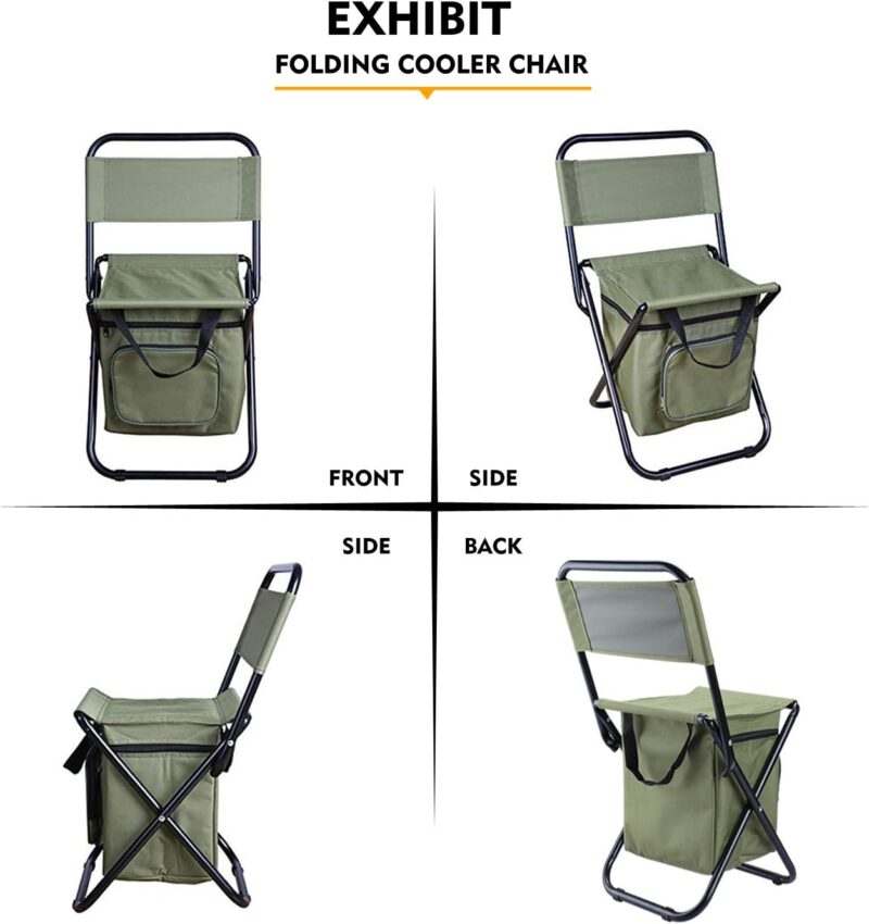 LEADALLWAY Fishing Chair with Cooler Bag Foldable Compact Fishing Stool,Green