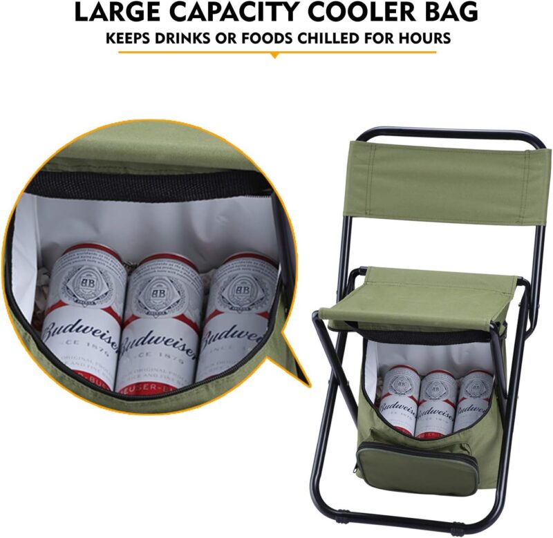 LEADALLWAY Fishing Chair with Cooler Bag Foldable Compact Fishing Stool,Green