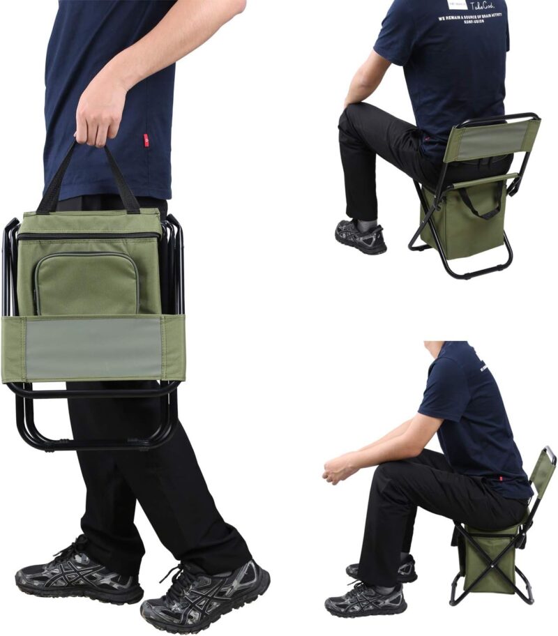 LEADALLWAY Fishing Chair with Cooler Bag Foldable Compact Fishing Stool,Green