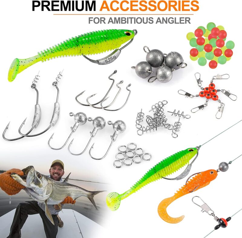 PLUSINNO Fishing Lures Baits Tackle Including Crankbaits, Spinnerbaits, Plastic Worms, Jigs, Topwater Lures, Tackle Box and More Fishing Gear Lures Kit Set, 102/302Pcs Fishing Lure Tackle