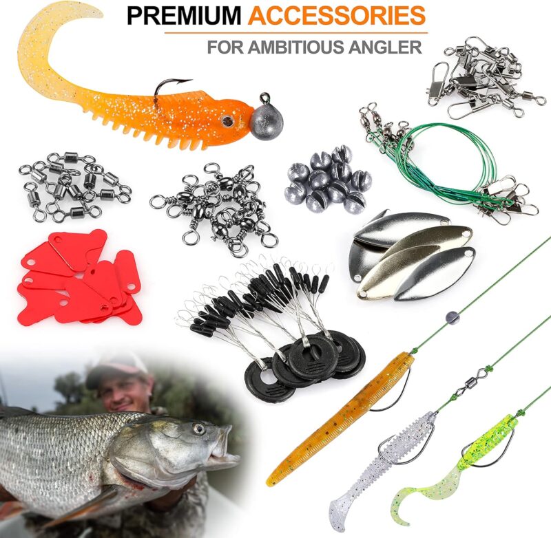 PLUSINNO Fishing Lures Baits Tackle Including Crankbaits, Spinnerbaits, Plastic Worms, Jigs, Topwater Lures, Tackle Box and More Fishing Gear Lures Kit Set, 102/302Pcs Fishing Lure Tackle