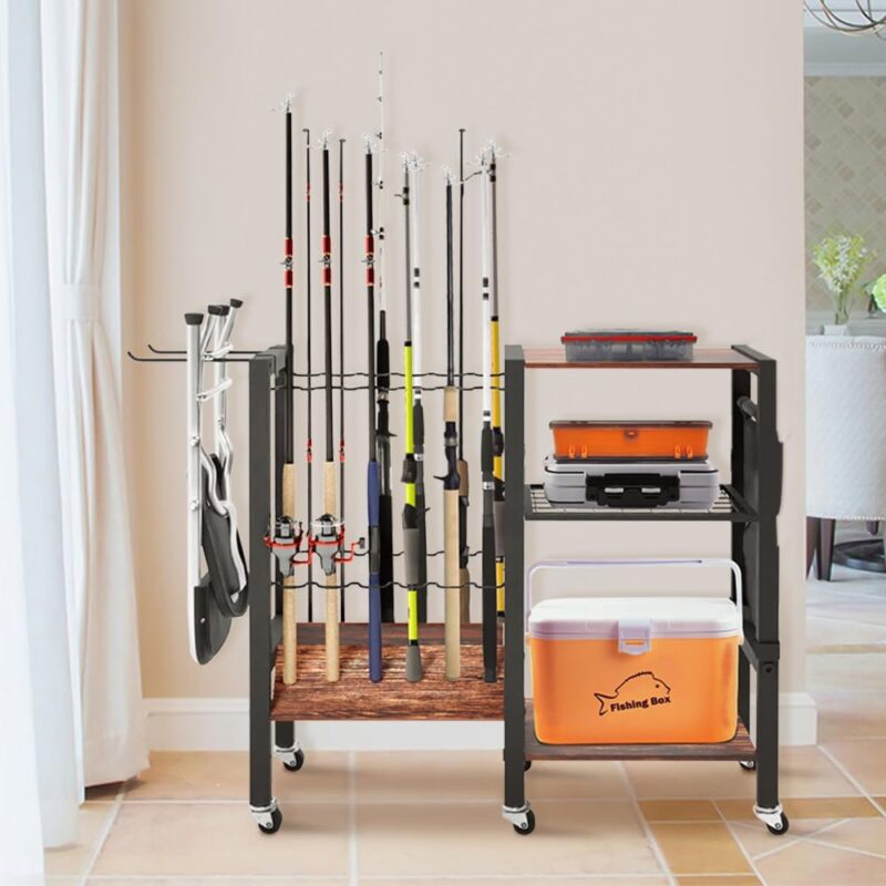 Dobures Fishing Rod Holders, Fishing Gear, Fishing Rod Holders for Garage, Fishing Equipment Organizers, Fishing Pole Holders, Fishing Rod Tackle Cart, Holds up to 12 rods, 3 floors, 32.8''x 12''