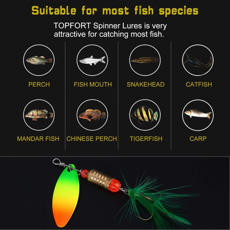 TOPFORT Fishing Lures, Fishing Spoon,Trout Lures, Bass Lures, Spinning Lures,Hard Metal Spinner Baits kit with Carry Bag…… (51PCS Fishing Lure with