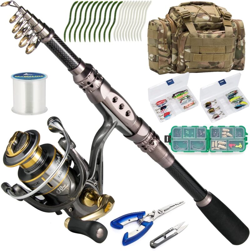 Dr.Fish Fishing Rod and Reel Combos 125-Pieces, Telescopic Spinning Pole Reel Fishing Gear Equipment Set for Adult Collapsible Travel Complete Fishing Sets Men Starter Freshwater