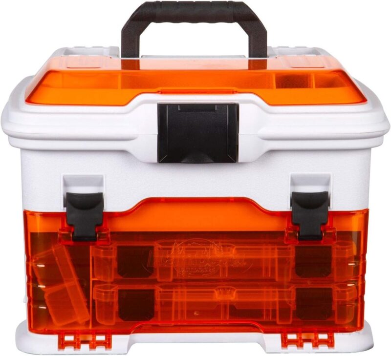 Flambeau Outdoors T4P Pro Multiloader, Portable Fishing & Tackle Storage Box with Zerust Anti-Corrosion Technology, White/Orange