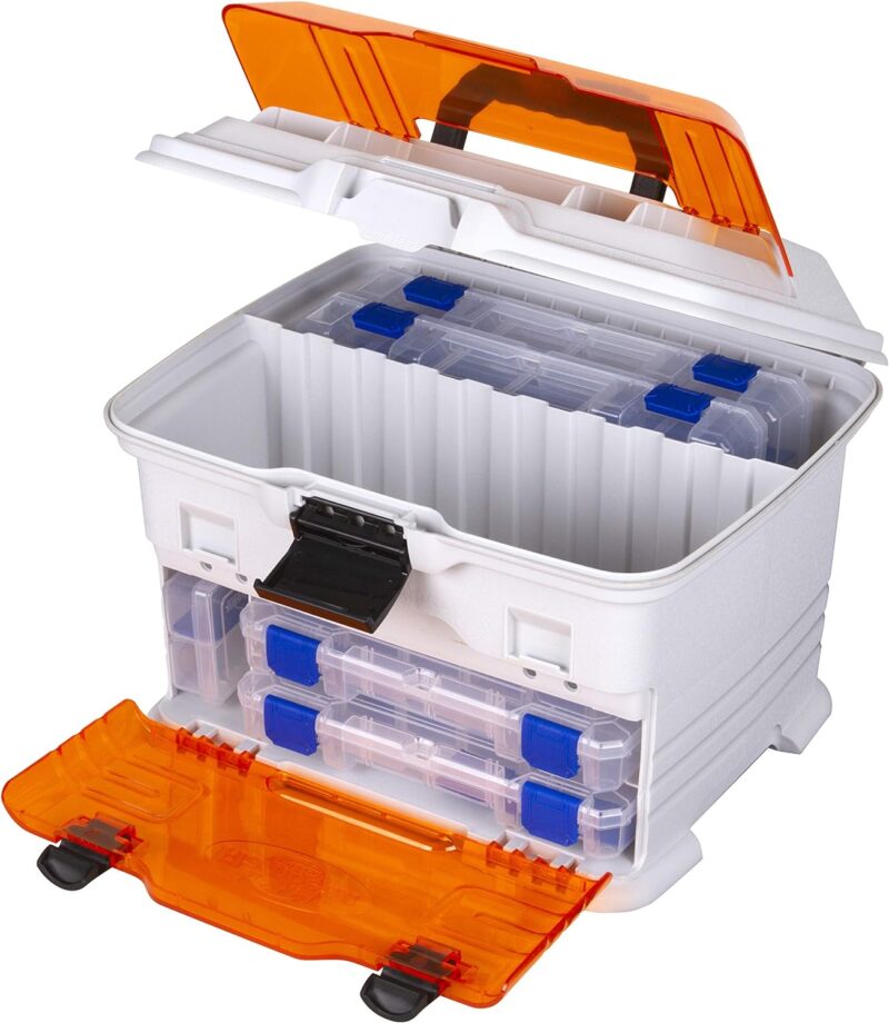 Flambeau Outdoors T4P Pro Multiloader, Portable Fishing & Tackle Storage Box with Zerust Anti-Corrosion Technology, White/Orange