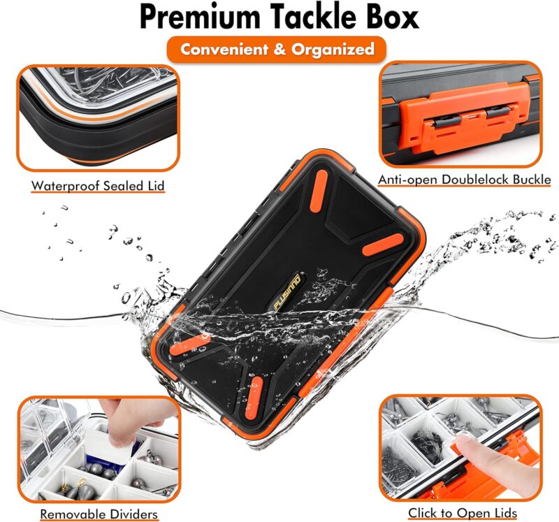 PLUSINNO 264/397pcs Fishing Accessories Kit, Organized Fishing Tackle Box with Tackle Included, Fishing Hooks, Fishing Weights Sinkers, Swivels, Beads, Fishing Gear Set Equipment for Bass Trout