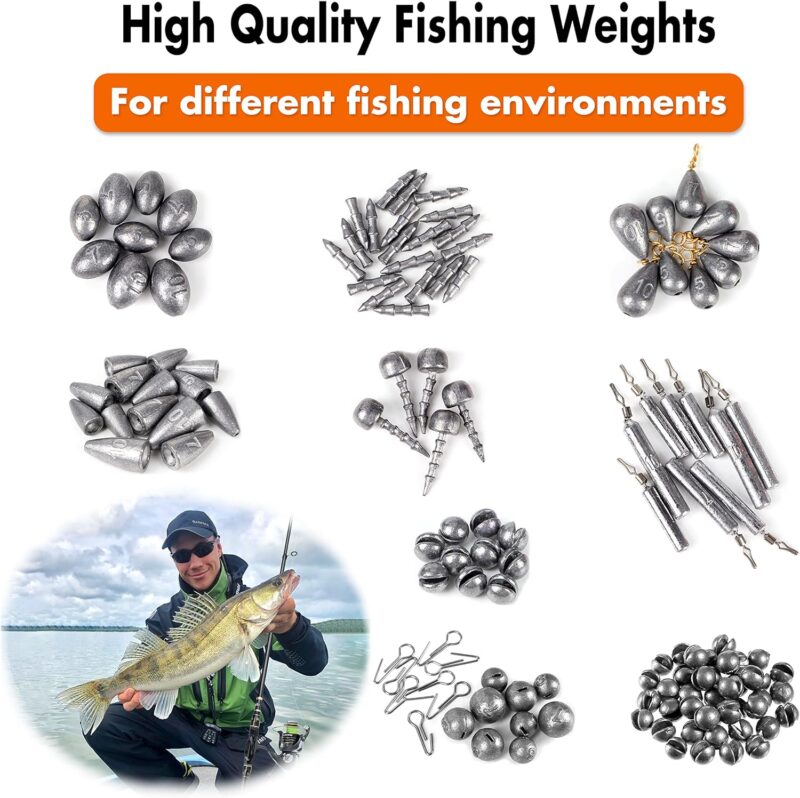 PLUSINNO 264/397pcs Fishing Accessories Kit, Organized Fishing Tackle Box with Tackle Included, Fishing Hooks, Fishing Weights Sinkers, Swivels, Beads, Fishing Gear Set Equipment for Bass Trout