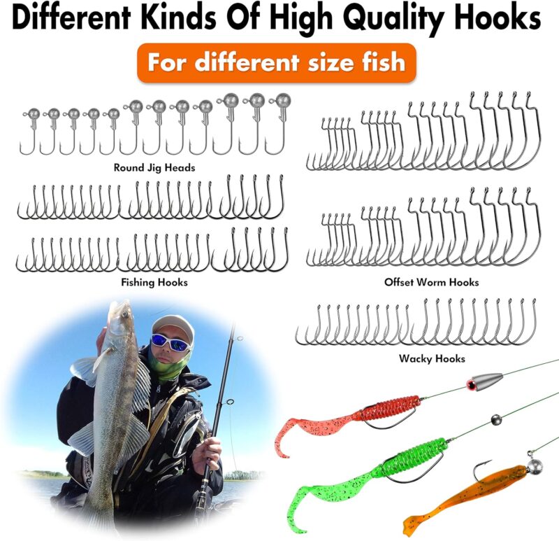 PLUSINNO 264/397pcs Fishing Accessories Kit, Organized Fishing Tackle Box with Tackle Included, Fishing Hooks, Fishing Weights Sinkers, Swivels, Beads, Fishing Gear Set Equipment for Bass Trout