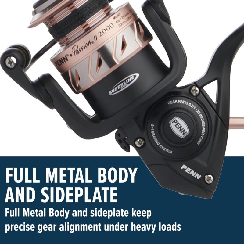 PENN Passion II Spinning Reel and Fishing Rod Combo,Black/Rose Gold