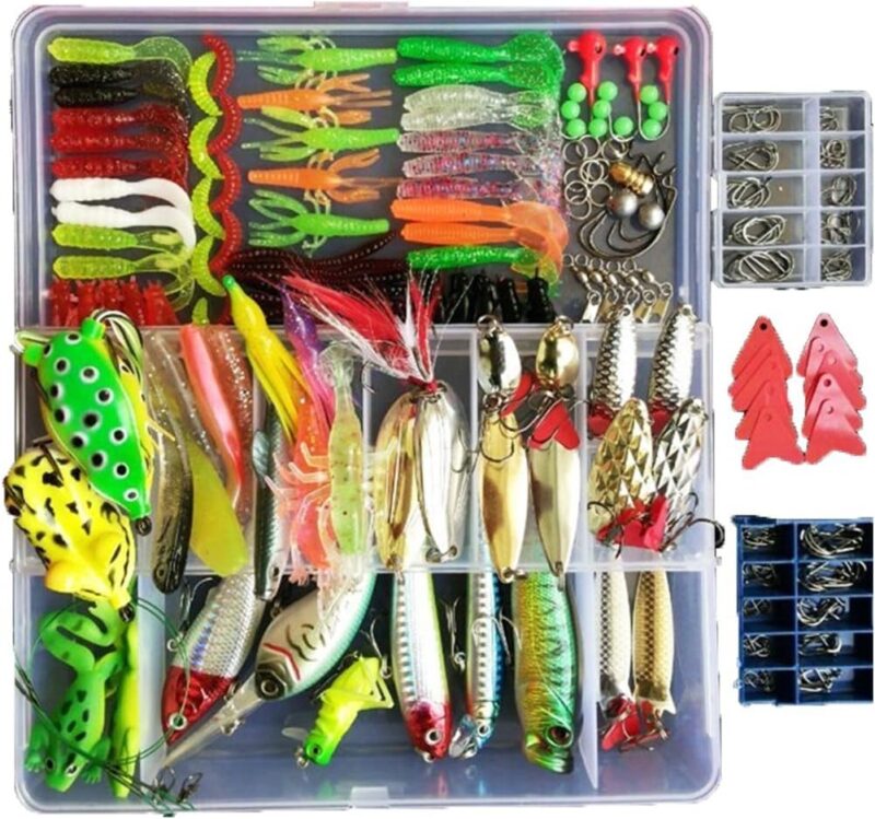 Topconcpt 275-Piece Fishing Lure Kit - Frogs, Spoons, Grasshoppers - for Bass, Trout, Salmon