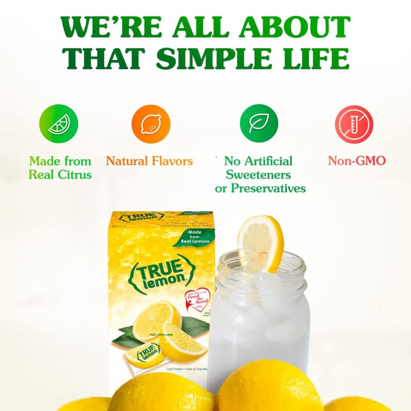 TRUE LEMON Water Enhancer, Bulk Dispenser, 100 Count (Pack of 1), 0 Calorie Drink Mix Packets For Water, Sugar Free Lemon Flavoring Powder Packets