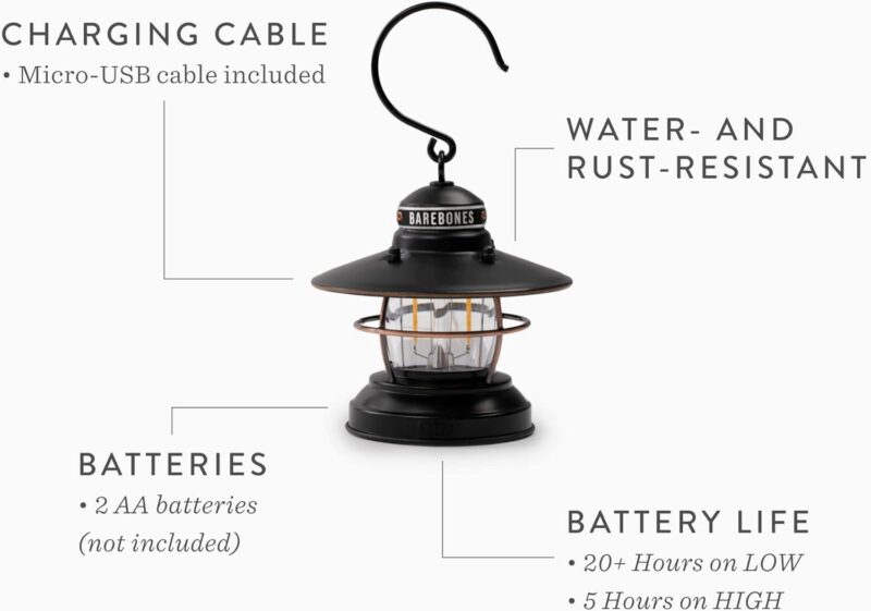 Barebones Edison Mini Lantern - Vintage Adjustable Camping Lantern - Small Lantern Lights - Outdoor Accessories and Camping Essentials