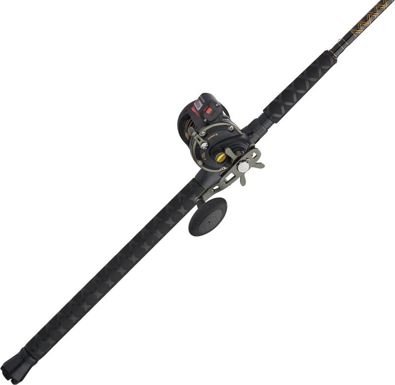 PENN Squall II Level Wind Conventional Reel and Fishing Rod Combo, Black/Gold