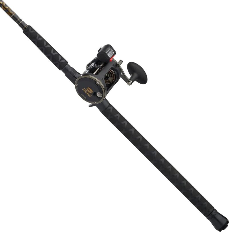 PENN Squall II Level Wind Conventional Reel and Fishing Rod Combo, Black/Gold