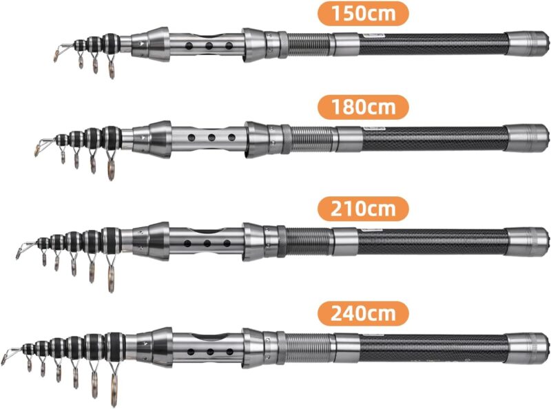 Lixada 2PCS Fishing Pole Combo Set 1.5/1.8/2.1/2.4m Rod Reel Telescopic Fishing Rod Carbon Fiber Spinning Reels Fishing Set with Hooks Soft Lures Barrel Swivels Storage Bag