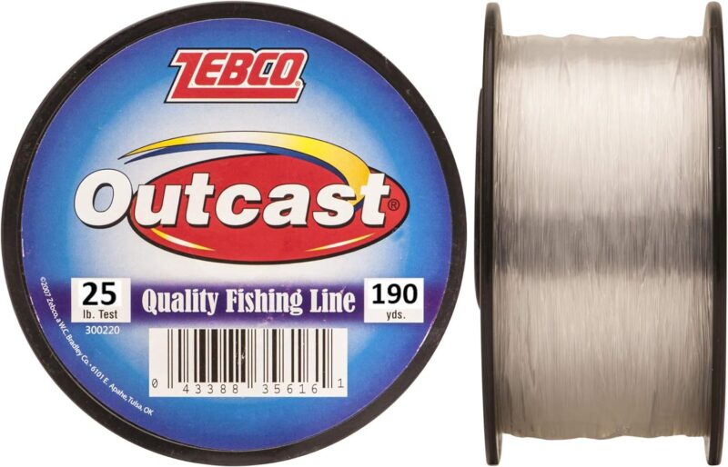 Zebco Outcast Monofilament Fishing Line, Low Memory and Stretch, High Tensile Strength