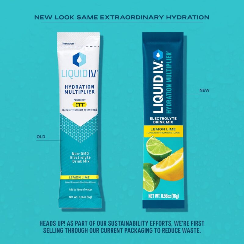 Liquid I.V. Hydration Multiplier - Lemon Lime - Hydration Powder Packets | Electrolyte Powder Drink Mix | Easy Open Single-Serving Sticks | Non-GMO | 1 Pack (16 Servings)