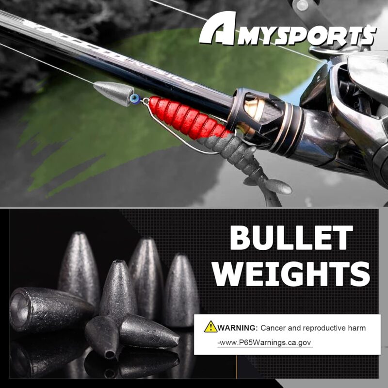 AMYSPORTS Bullet Drop Weights Sinkers Kit Saltwater Removable Fishing Sinkers Tackle Lead Bass Fishing Sinkers Shot Casting Freshwater