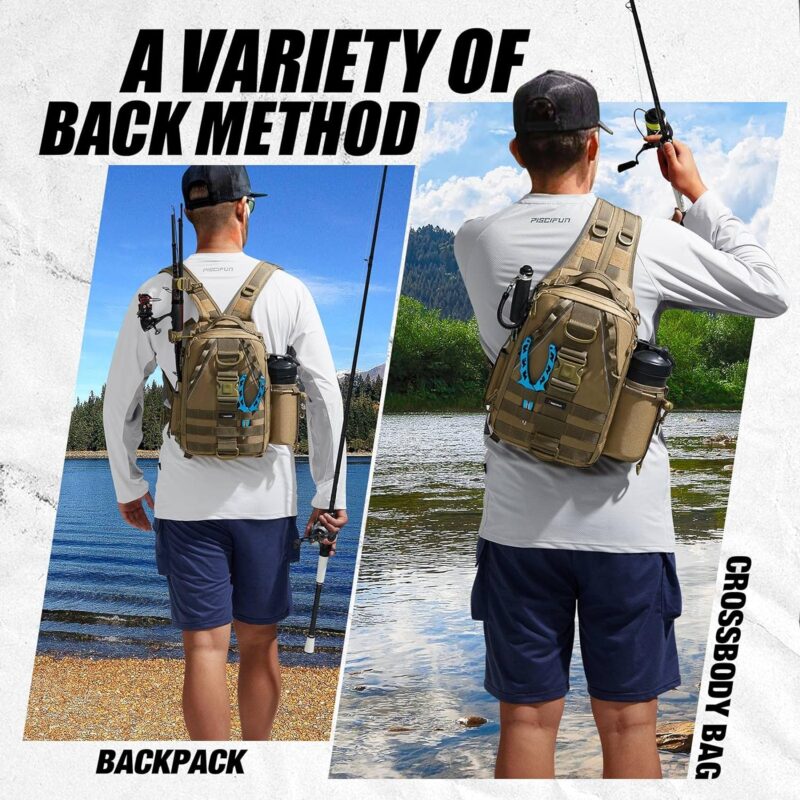 Piscifun Fishing Tackle Backpack with Rod & Gear Holder, Lightweight Outdoor Water-Resistant Fishing Shoulder Storage