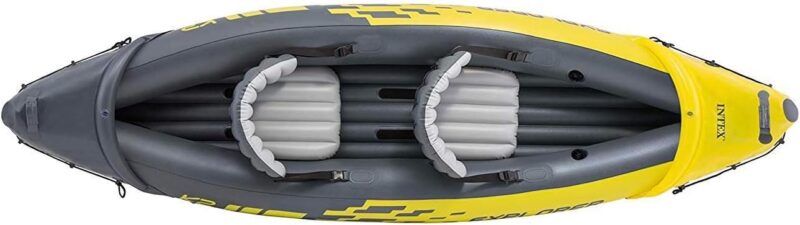 Intex 68307EP Explorer K2 Inflatable Kayak Set: Includes Deluxe 86in Aluminum Oars and High-Output Pump – SuperStrong PVC – Adjustable Seats with Backrest – 2-Person – 400lb Weight Capacity