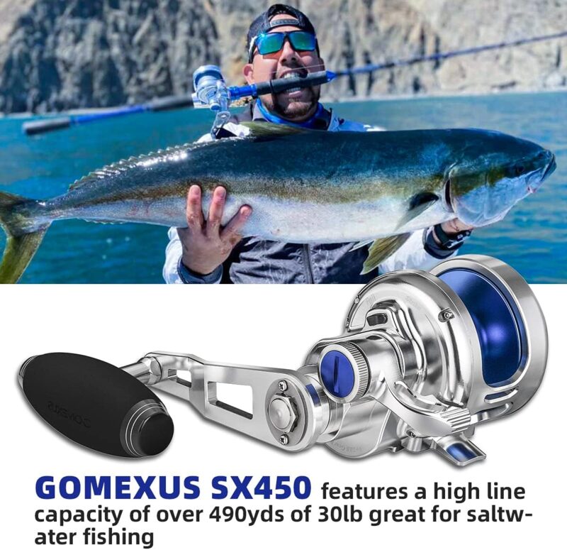 GOMEXUS Slow Pitch Jigging Reel 6.3:1 High Retrieve Lever Drag Left and Right Hand Reel SX450 Gift for Fishing Men