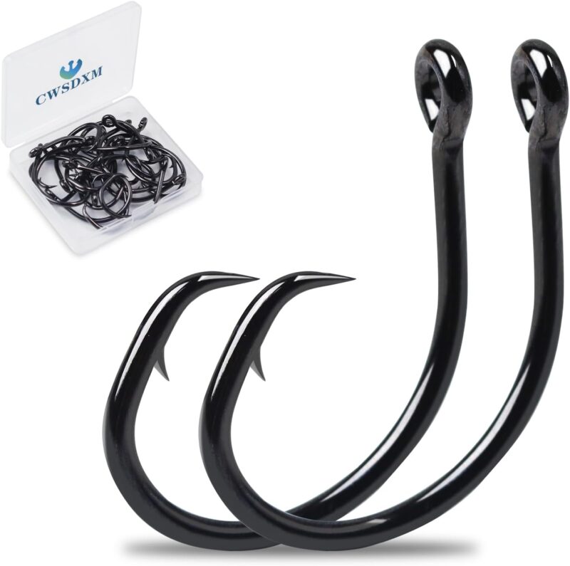 CWSDXM Circle Hooks Saltwater 20 pcs in-Line Wide Gap Fishing Hooks for Catfish 4X Strong High Carbon Steel Mustad Hooks for Tuna, Carp, Catfish, Bass,Size 1,1/0,2/0,3/0,4/0,5/0,6/0,8/0,10/0