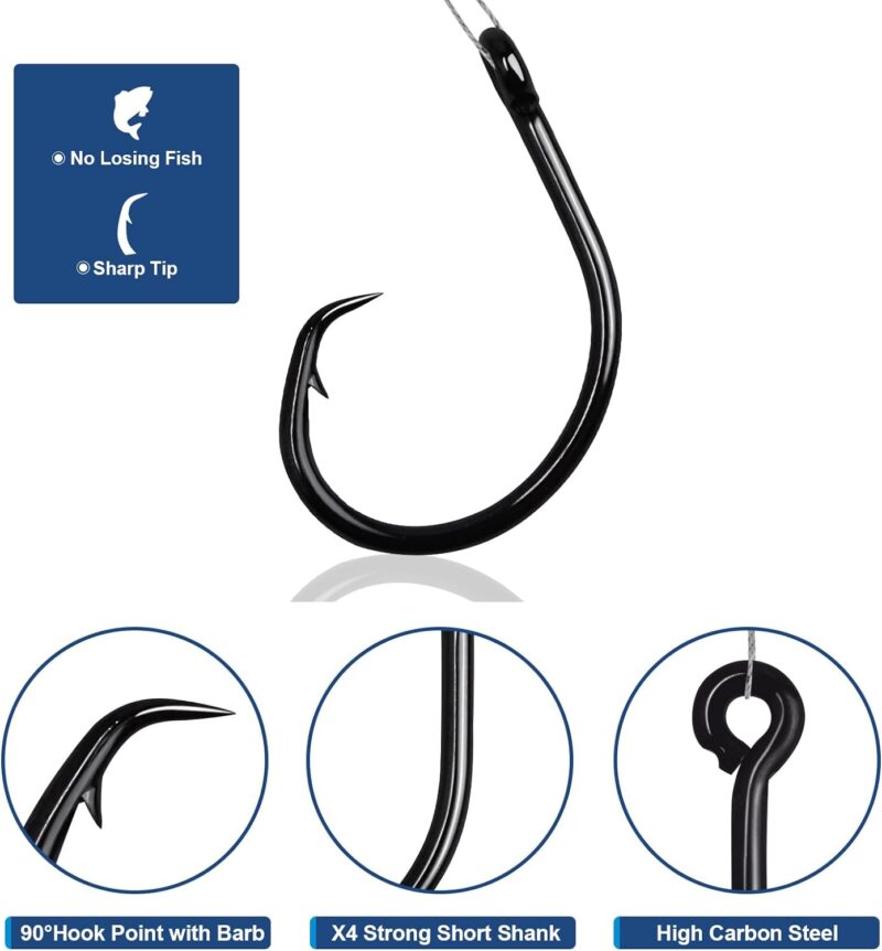 CWSDXM Circle Hooks Saltwater 20 pcs in-Line Wide Gap Fishing Hooks for Catfish 4X Strong High Carbon Steel Mustad Hooks for Tuna, Carp, Catfish, Bass,Size 1,1/0,2/0,3/0,4/0,5/0,6/0,8/0,10/0