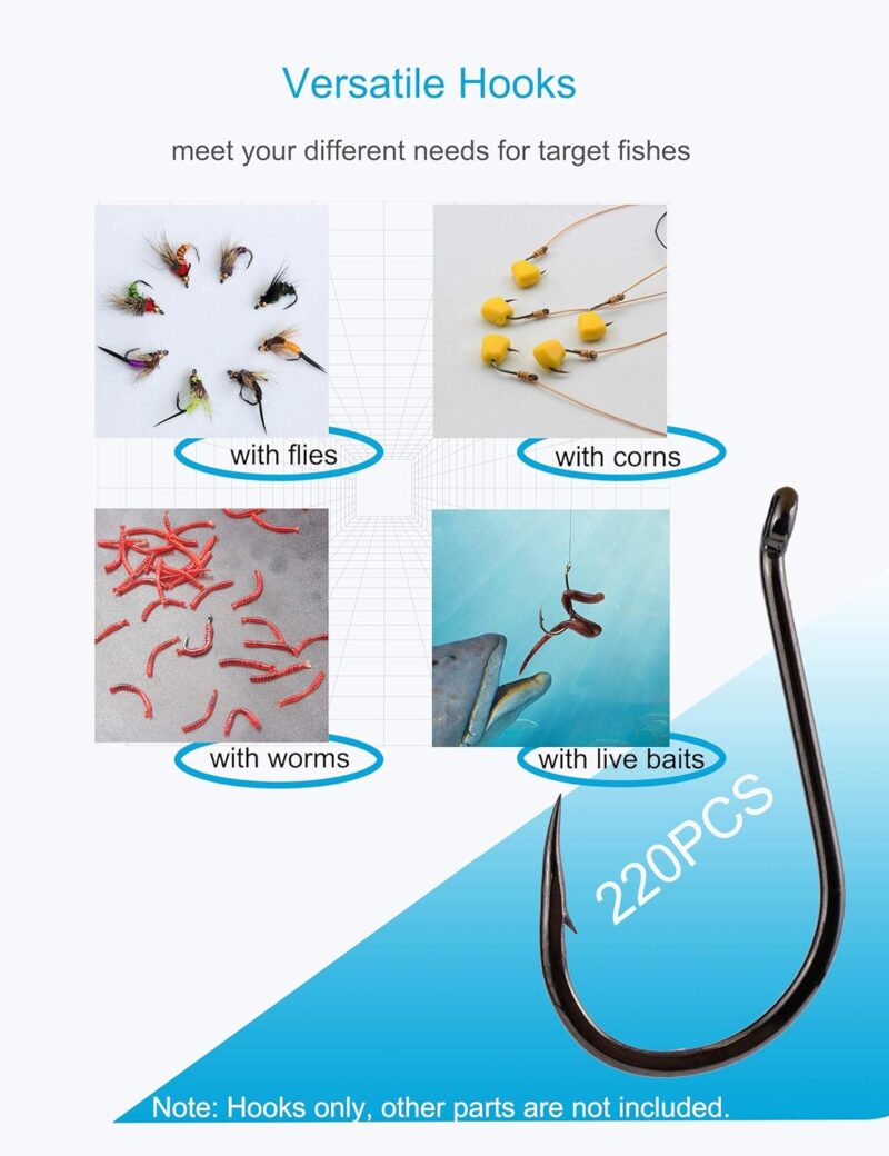 Beoccudo Fishing Hooks Freshwater Saltwater Fishing Gear Fishing Tackle Large Size Set, Worm Soft Bait Jig Fishhooks, Size 22 20 18 16 14 12 10 6