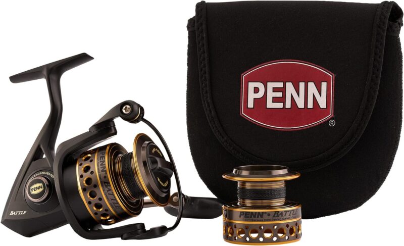 PENN Battle Spinning Reel Kit, Size 5000, Includes Reel Cover and Spare Anodized Aluminum Spool, Right/Left Handle Position, HT-100 Front Drag System