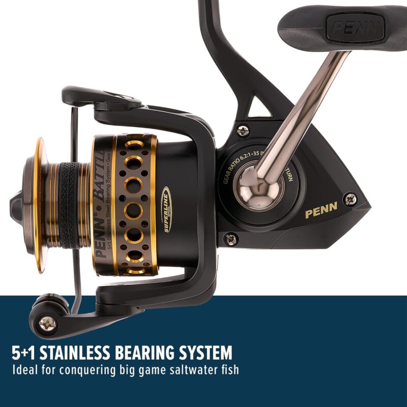 PENN Battle Spinning Reel Kit, Size 5000, Includes Reel Cover and Spare Anodized Aluminum Spool, Right/Left Handle Position, HT-100 Front Drag System