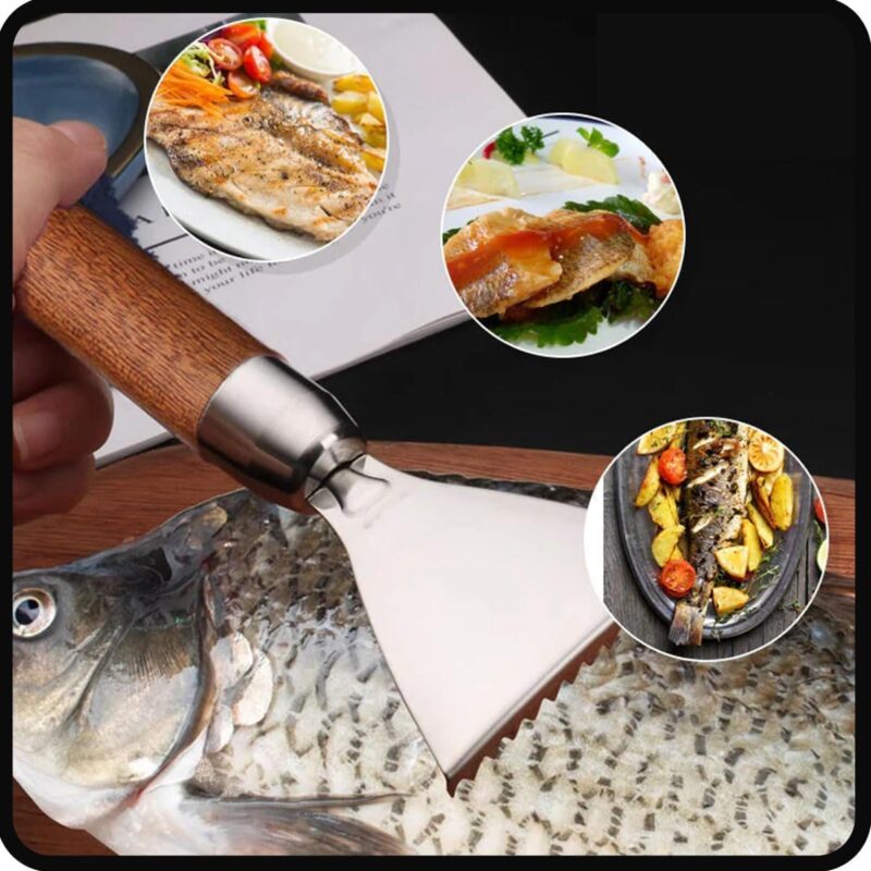 Stainless Steel Sharp Durable Fish Scale Remover, 2024 New 304 stainless steel Fish Scale Remover, Portable Cordless Kitchen Fish Scaler Fish for Chef and Home Cooks Fish Cleaning tools (Black*1PC)