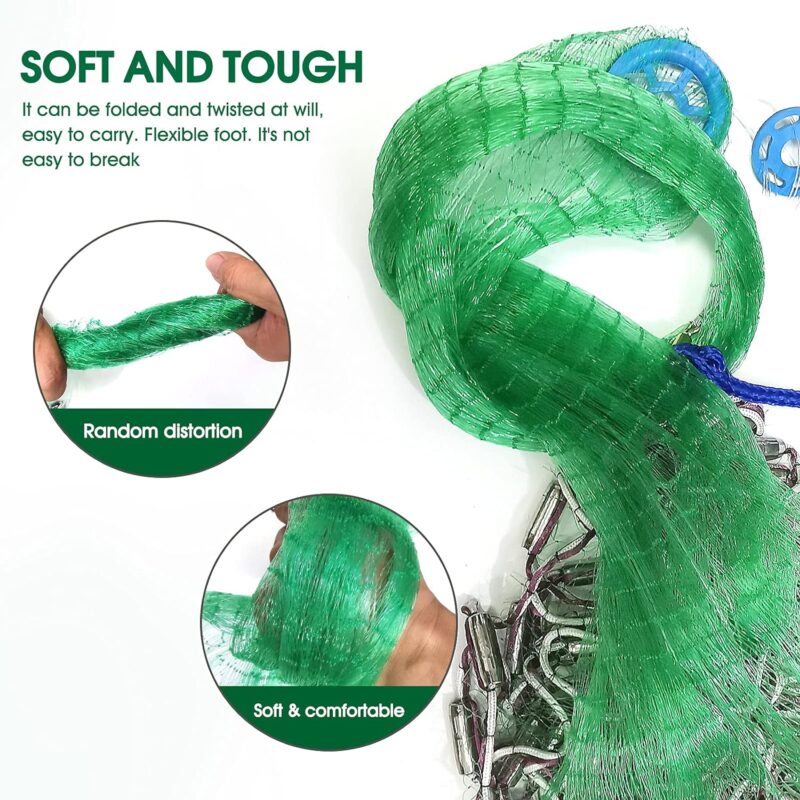 Handmade American Saltwater Fishing Cast Net with Stainless Steel Round Weights for Bait Trap Fish 4Ft/6Ft/8Ft Radius, 1/2 in Mesh Size