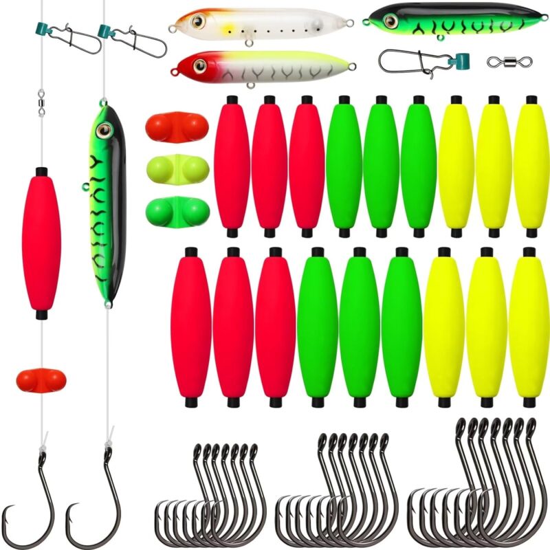 Dovesun Catfishing Tackle Making Kit Catfish Rig Accessories 102PCS/99PCS Catfish Tackle with Catfish Floats Catfish Hooks Swivels Fishing Bells