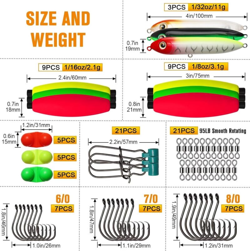 Dovesun Catfishing Tackle Making Kit Catfish Rig Accessories 102PCS/99PCS Catfish Tackle with Catfish Floats Catfish Hooks Swivels Fishing Bells