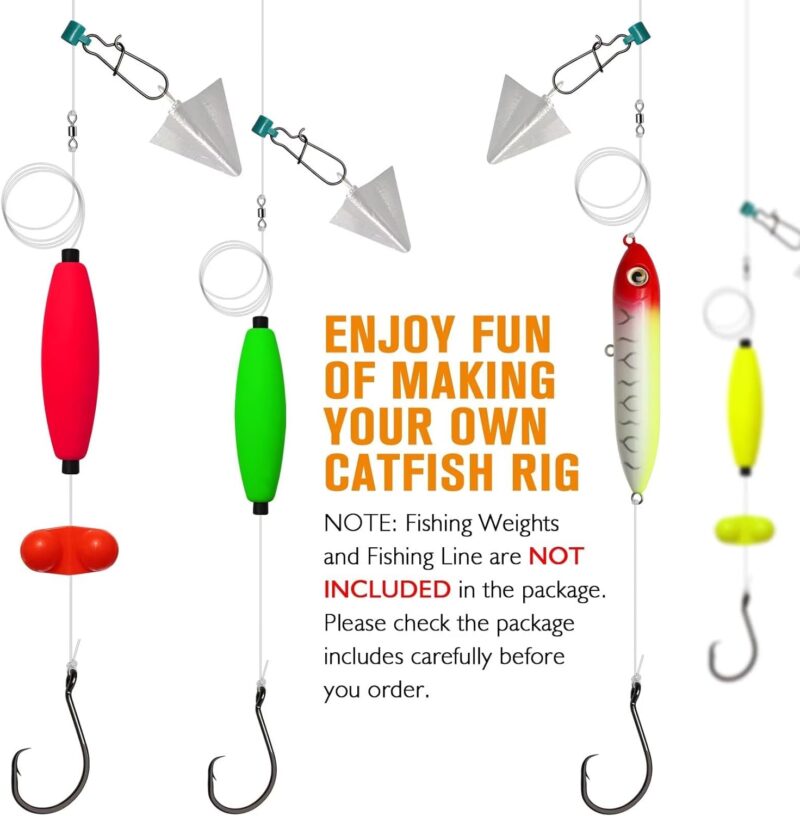 Dovesun Catfishing Tackle Making Kit Catfish Rig Accessories 102PCS/99PCS Catfish Tackle with Catfish Floats Catfish Hooks Swivels Fishing Bells