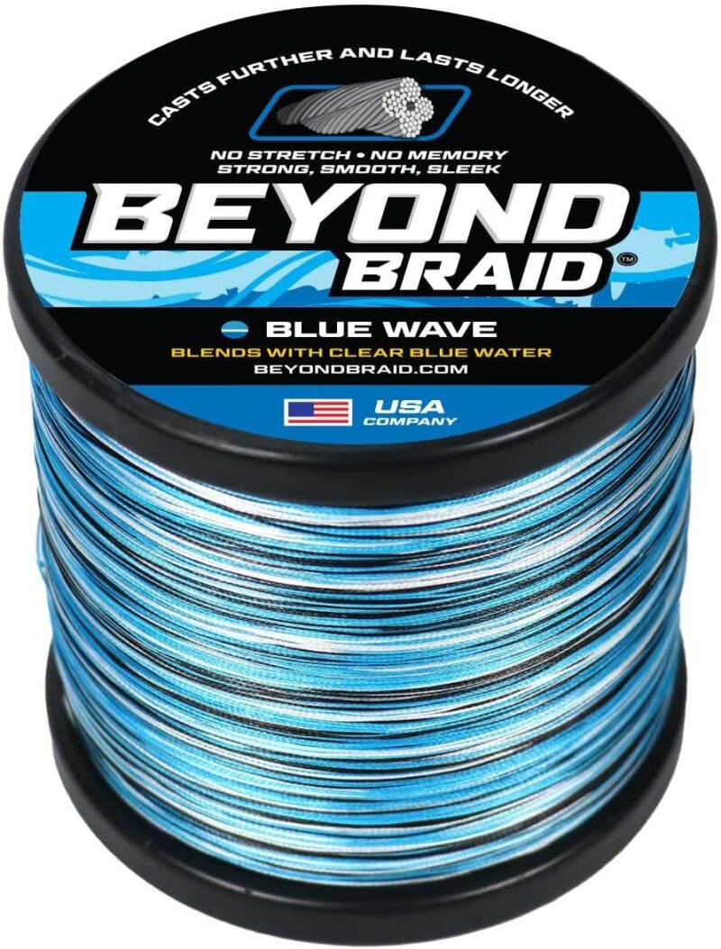 Beyond Braid Braided Fishing Line -Super Strong - Abrasion Resistant - No Stretch -Blue Camo, Moss Camo, White, Green, Pink, Blue, 4 Strand 8 Strand