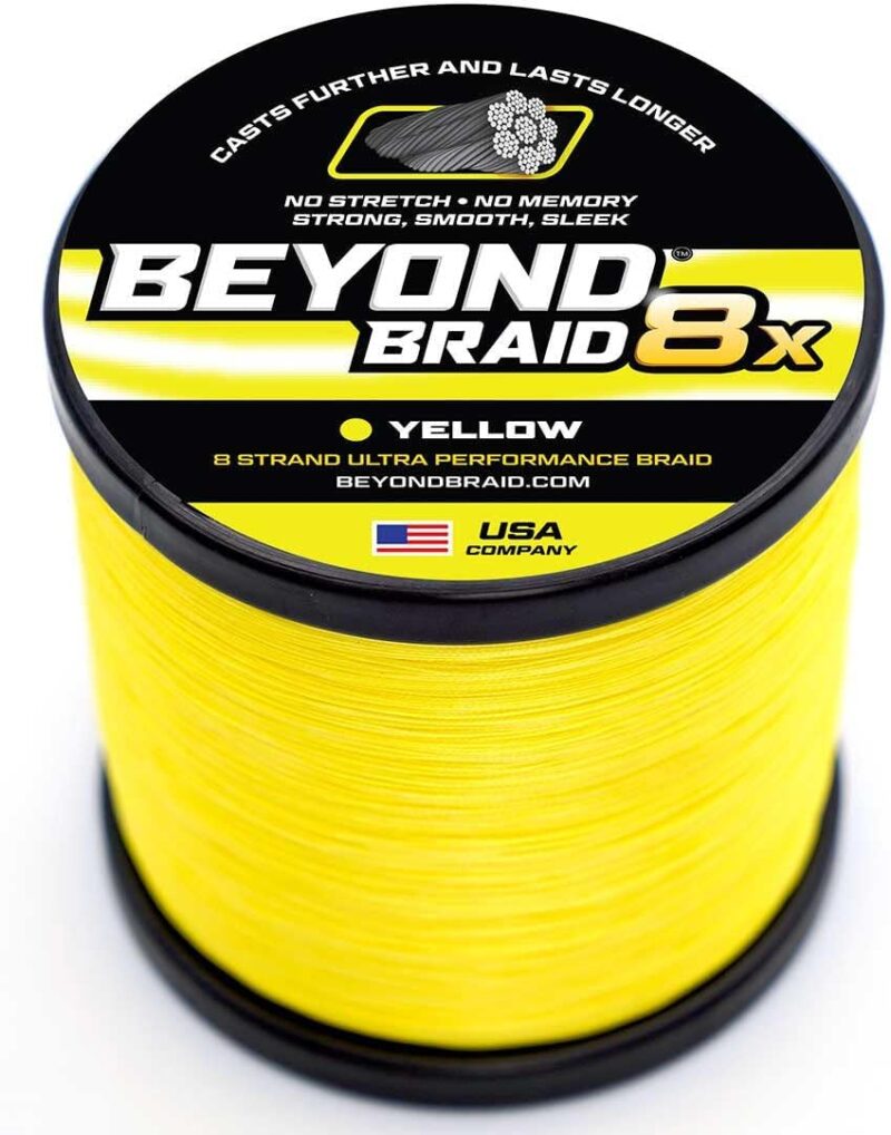 Beyond Braid Braided Fishing Line -Super Strong - Abrasion Resistant - No Stretch -Blue Camo, Moss Camo, White, Green, Pink, Blue, 4 Strand 8 Strand